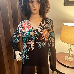 Chico’s black floral sheer with overlay tunic.